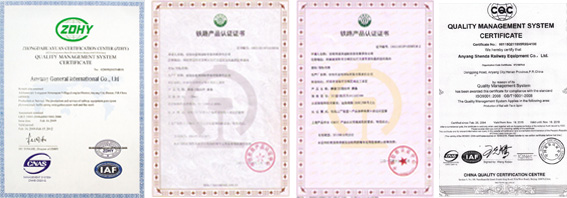 certificates of agico railroad fasteners