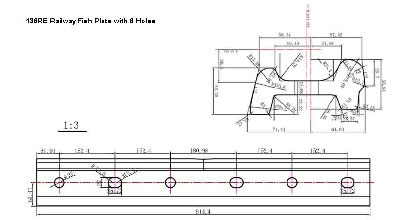 drawing design of rail joints with 6 holes