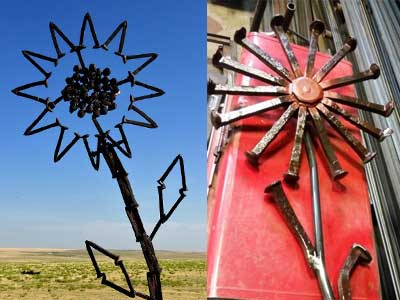 railroad spikes flowers